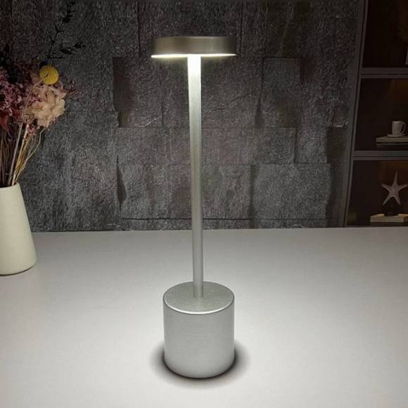 Лампа настольная беспроводная d=8 см. h=34 см. алюм., серебристая LED METAL MGline 75057
