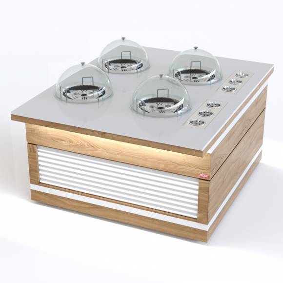 Прилавок диспенсер для тарелок тепловой сдвоенный RBN43HST-ЖЖ ШС Filin 1475x1820x860мм