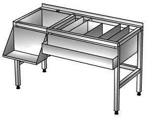 Барная станция 1700*600(800)*850, с подставкой (200), рельсой, ванной моечной гл. 300, нерж.
