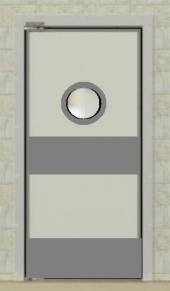 Маятниковая дверь одностворчатая МДО(ОН)-1000.2200-40, рама в обхват, окно круглое н.с., отбойники
