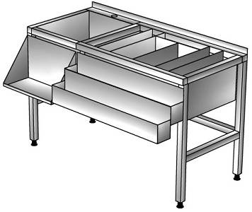 Барная станция 1400*600(800)*850, с подставкой (200), двойной рельсой, ванной моечной гл. 300