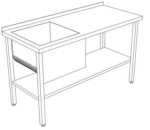СППВМ стол производственный с полкой и ванной моечной 1800*700*850 гл.300 мм  с бортом