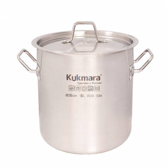Котел нерж. 15л Kukmara диаметром 30см, с металлической крышкой Котел нерж. 15л Kukmara диаметром 30см, с металлической крышкой