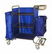 Тележка для горничных ТГ6 ОЛДАК 3 сетчатые полки со шторками, сетчатая корзина, 2 мешка 110л/50л