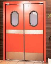 Маятниковая дверь двустворчатая МДД (ОН)-1500.2200-40  рама в обхват,окна,отбойники