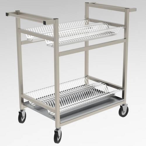 Тележка для сушки тарелок 2-х уровневая с поддоном 1100*600*1100 (НЕРЖ), колеса 125мм Тележка для сушки тарелок 2-х уровневая с поддоном 1100*600*1100 (НЕРЖ), колеса 125мм