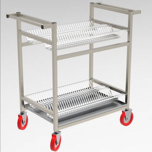 Тележка для сушки тарелок 2-х уровневая с поддоном 1100*600*1140 (НЕРЖ), колеса 160мм Тележка для сушки тарелок 2-х уровневая с поддоном 1100*600*1140 (НЕРЖ), колеса 160мм