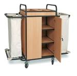 Тележка для горничных ТГ11.4н ОЛДАК 4 полки МДФ, верхняя с бортом, шкафик с замком, 2 мешка по 110л Тележка для горничных ТГ11.4н ОЛДАК 4 полки МДФ, верхняя с бортом, шкафик с замком, 2 мешка по 110л