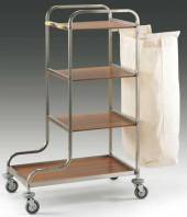 Тележка для горничных ТН5 ОЛДАК нерж., 4 полки ЛМДФ, мешок 110л