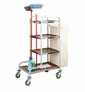 Тележка для горничных ТН6 ОЛДАК нерж., 4 полки ЛМДФ, мешок 110л, крепления под швабру