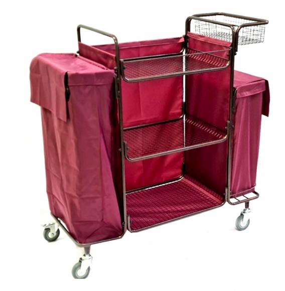 Тележка для горничной ТГР 6 ОЛДАК разборная, бордовый мешок 120л