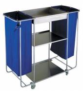 Тележка для горничных универсальная ТН1 ОЛДАК, нерж., усиленная, 3 полки, лоток, 2 мешка по 110л