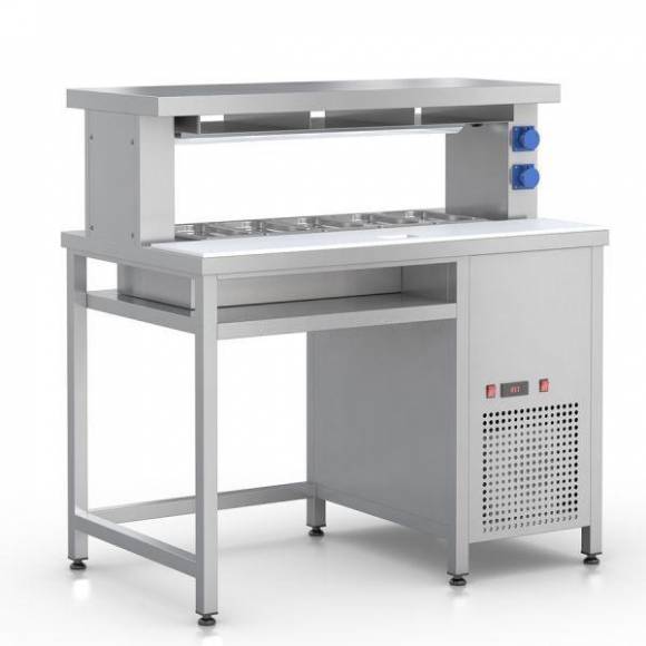 Стол фасовочный пристенный с охл. ванной и зоной для нарезки RoboLabs СФ-125Н Стол фасовочный пристенный с охл. ванной и зоной для нарезки RoboLabs СФ-125Н