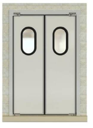 Маятниковая дверь двухстворчатая МДД(ОН)-1800.2500-40, рама в обхват, окна,отбойники