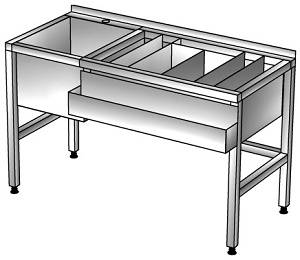 Барная станция 1400*600(700)*850, с бортом, рельсой, ванной моечной гл. 300, нерж.