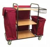 Тележка для горничных ТГ7.1 ОЛДАК 3 полки МДФ со шторкой, сетчатая корзина, 2 мешка 110л/75л