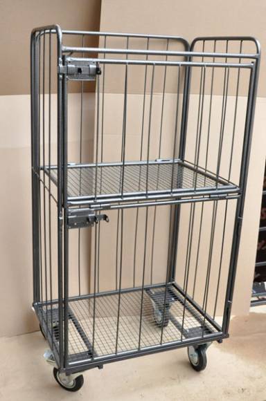 Тележка-стеллаж для белья ТБ12.4 ОЛДАК сетчатый, 2 дверцы, откидная средняя полка