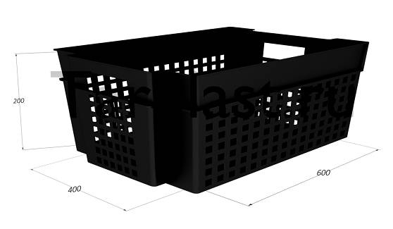 Ящик перфорированный 600х400х200мм пластик 2Д овощной черный