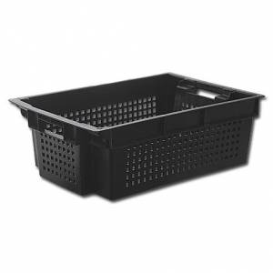 Ящик перфорированный 600х400х200мм конусный для овощей черный 40852.