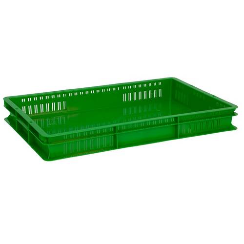 Ящик перфорированный 600х400х75мм прямой сплошное дно, зеленый 61533