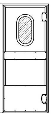 Маятниковая дверь одностворчатая МДО(ОН)-900.2100 рама в обхват,овальное окно,отбойники Маятниковая дверь одностворчатая МДО(ОН)-900.2100 рама в обхват,овальное окно,отбойники