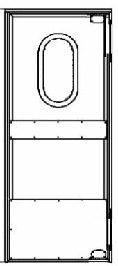 Маятниковая дверь одностворчатая МДО(ОН)-900.2100 рама угловая,овальное окно,отбойники