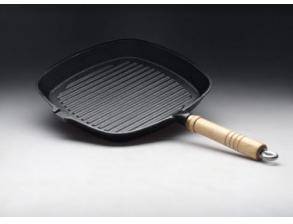 Сковорода-гриль 250х250мм чугун деервянная ручка носик Luxstahl  [HE87].